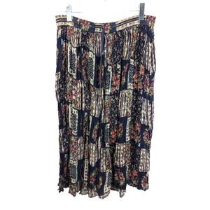 Vintage Cotton Express Maxi Skirt Floral Multi Broom Stick Wrinkled Blue  OS
